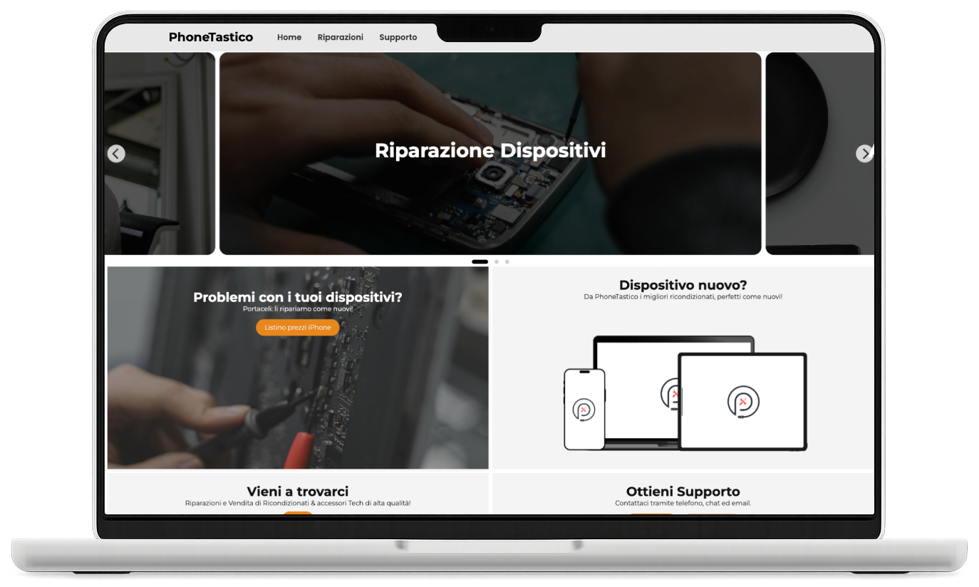 macbook mockup with Phonetastico website